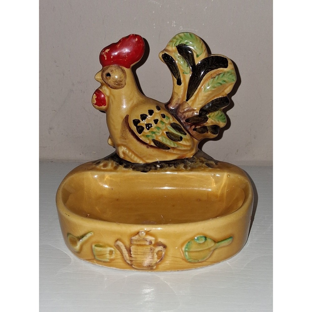 Vintage Ceramic Rooster Wall Pocket Sponge Holder Kitchen Decor 3.75"